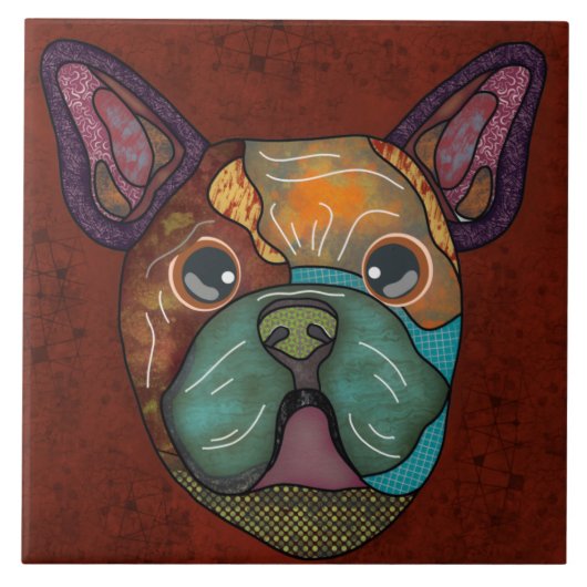 Crazy French Bulldog lelijke face Ceramic Tegel Tegeltje (Voorkant)