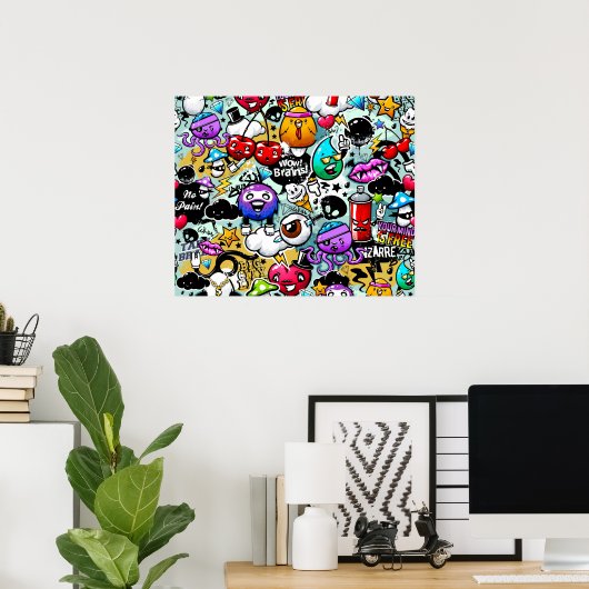 Crazy Fruits and Vegetables Graffiti Poster (Thuiskantoor)