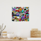 Crazy Fruits and Vegetables Graffiti Poster (Keuken)