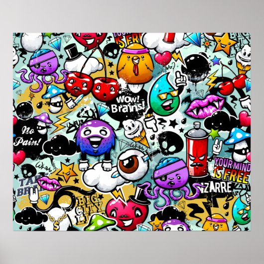 Crazy Fruits and Vegetables Graffiti Poster (Voorkant)