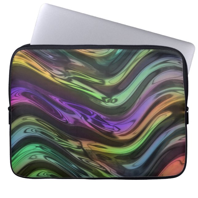 Crazy Funky Rainbow Ripple Waves Art Patroon Laptop Sleeve (Voorkant)