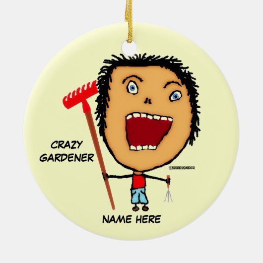 Crazy Gardener Cartoon Keramisch Ornament (Achterkant)