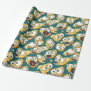 Crazy Geel Monster Teal Halloween Cadeaupapier