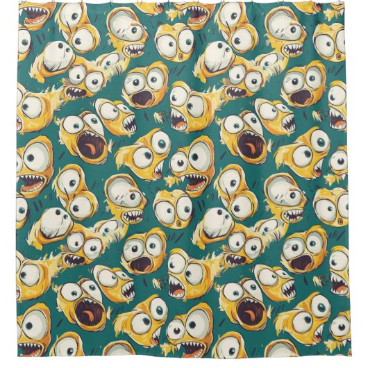 Crazy Geel Monster Teal Halloween Douchegordijn (Voorkant)
