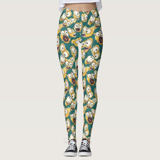 Crazy Geel Monster Teal Halloween Leggings (Voorkant)