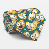 Crazy Geel Monster Teal Halloween Stropdas (Opgerold)