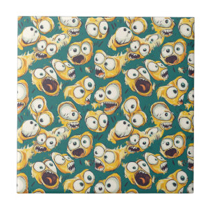 Crazy Geel Monster Teal Halloween Tegeltje