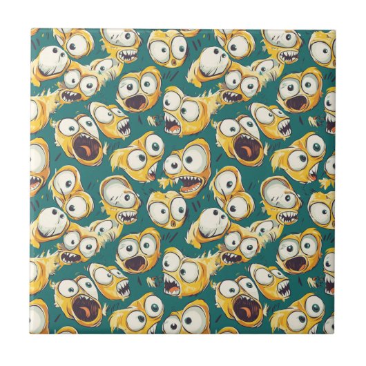 Crazy Geel Monster Teal Halloween Tegeltje (Voorkant)