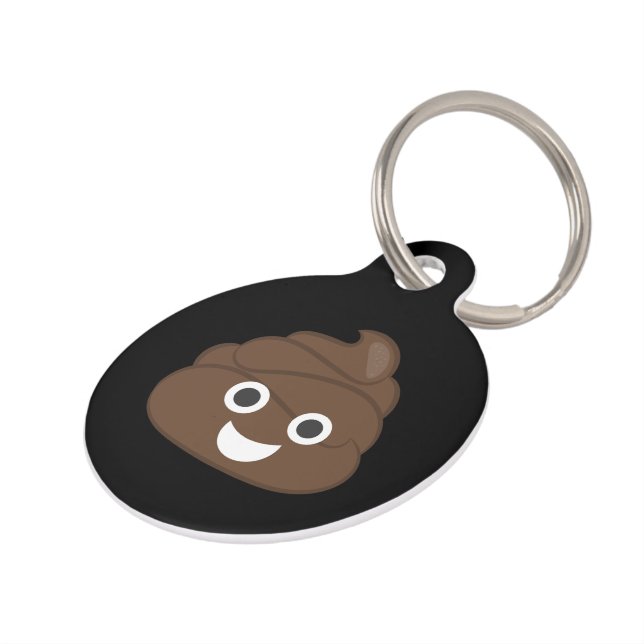 Crazy Gekke Brown Poop Emoji Huisdierpenning (Zijkant)