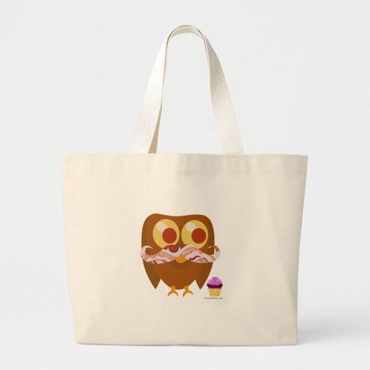Crazy Gekke Mustache Owl Fun Bird Cartoon Grote Tote Bag (Voorkant)