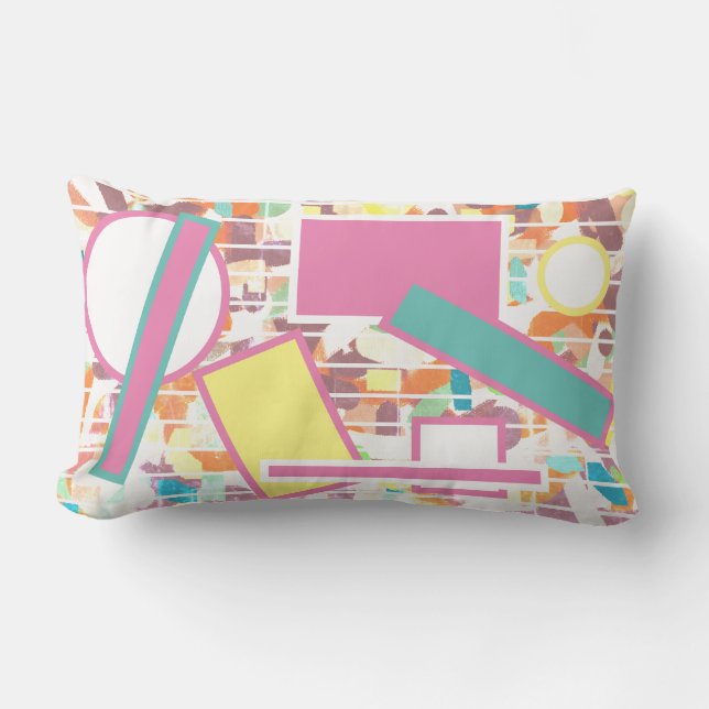 Crazy Geometry Turquoise Roze Kussen (Voorkant)