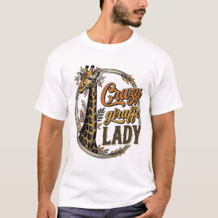 Crazy Giraffe Dames Vintage Gravure Shirt Ontwerp_