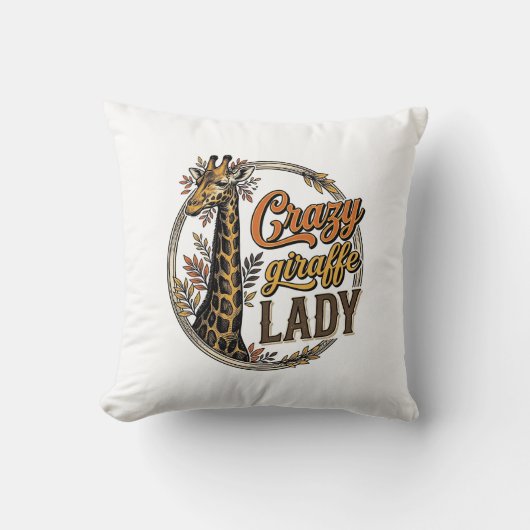 Crazy Giraffe Dames Vintage Gravure Shirt Ontwerp_ Kussen (Voorkant)