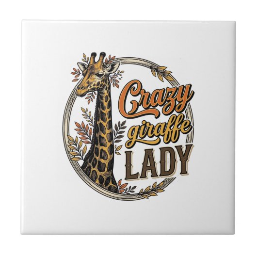 Crazy Giraffe Dames Vintage Gravure Shirt Ontwerp_ Tegeltje (Voorkant)