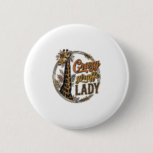 Crazy Giraffe Lady Vintage Gravure Shirt Ontwerp_ Ronde Button 5,7 Cm