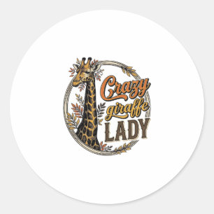 Crazy Giraffe Lady Vintage Gravure Shirt Ontwerp_ Ronde Sticker