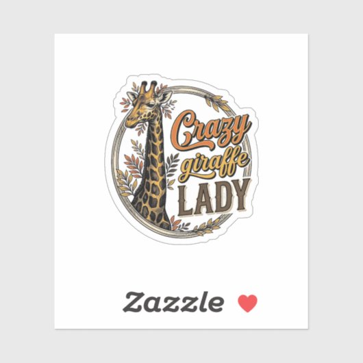 Crazy Giraffe Lady Vintage Gravure Shirt Ontwerp_ Sticker (Vel)