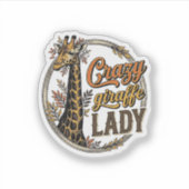 Crazy Giraffe Lady Vintage Gravure Shirt Ontwerp_ Sticker (Voorkant)