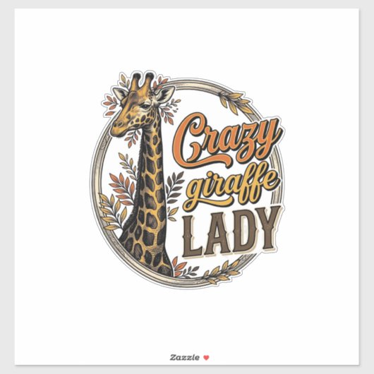 Crazy Giraffe Lady Vintage Gravure Shirt Ontwerp_ Sticker (Vel)