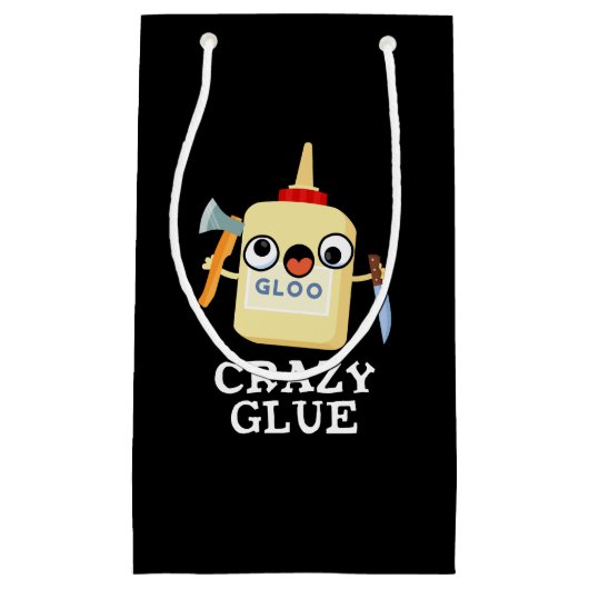 Crazy Glue Funny Super Glue Pun Dark BG Klein Cadeauzakje (Voorkant)