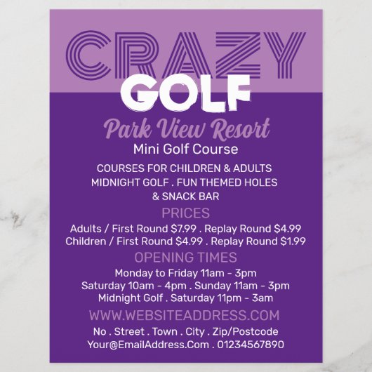 Crazy Golf Slogan, Mini Golfbaan Adverteren Flyer (Voorkant)