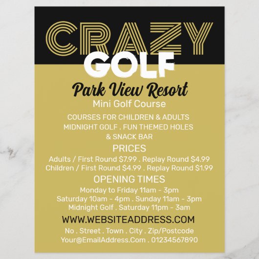 Crazy Golf Slogan, Mini Golfbaan Adverteren Flyer (Voorkant)