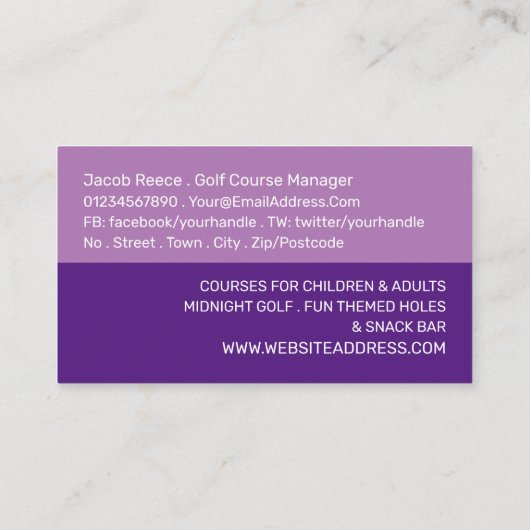 Crazy Golf Slogan, Mini Golfbaan Adverteren Visitekaartje (Achterkant)