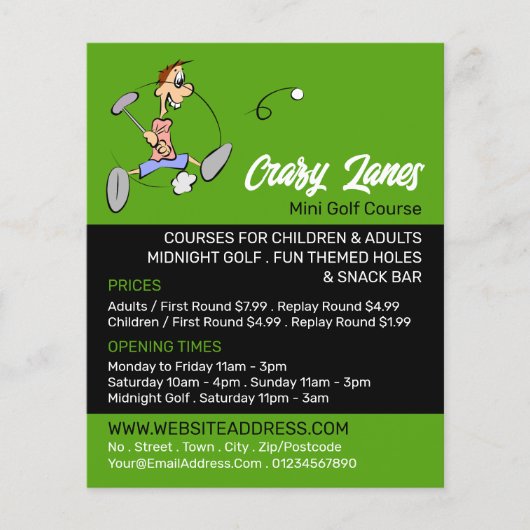 Crazy Golfer, Minigolfbaan Adverteren Flyer (Voorkant)