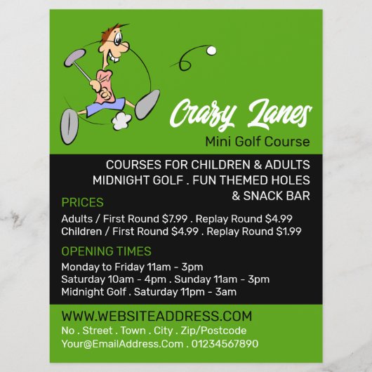 Crazy Golfer, Minigolfbaan Adverteren Flyer (Voorkant)