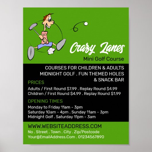 Crazy Golfer, Minigolfbaan Adverteren Poster (Voorkant)