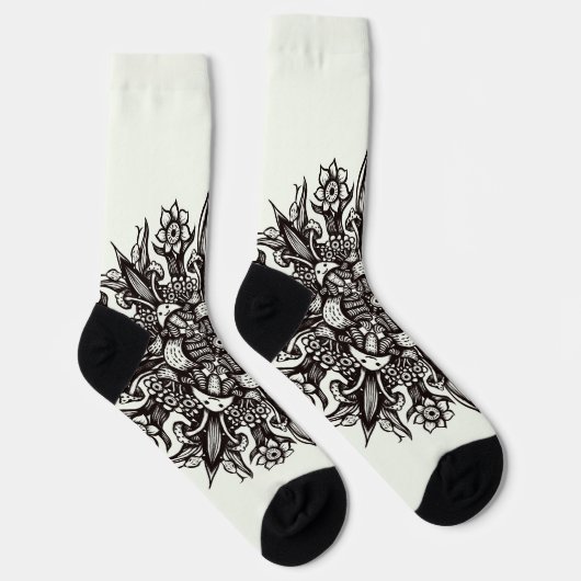 Crazy gothic zwart-wit coole psychedelic sokken (Rechts)