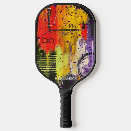 Crazy Graffiti Pollak op zoek naar Paarse Pickleball Paddle (Voorkant)