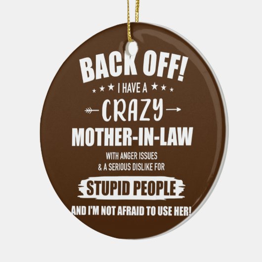 Crazy grappige schoonmoeder van dochter in de wet keramisch ornament (Links)