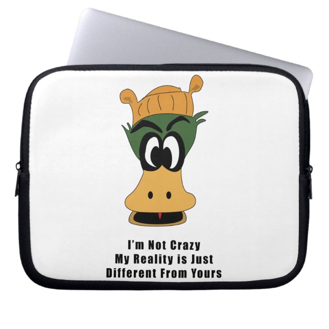 Crazy Green Cartoon Duck Different Reality Laptop Sleeve (Voorkant)