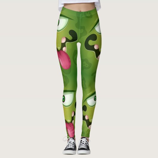 Crazy Green Monster Face Leggings (Voorkant)
