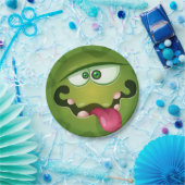 Crazy Green Monster Face Papieren Bordje (Feest)