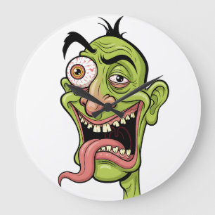 Crazy Green Zombie Cartoon Muurklok – Funny Mon Grote Klok