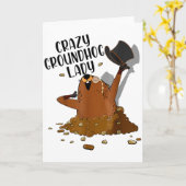 Crazy Groundhog Damesdag 2 februari Grappige Verja Kaart (Gele Bloem)