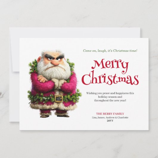 Crazy grumpy Santa editable custom holiday card Feestdagenkaart (Voorkant)