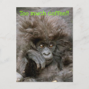 Crazy Hair Monkey te veel koffie Briefkaart