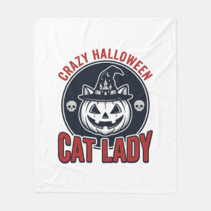 Crazy Halloween Kat Lady Vintage Heks Kat Shirt_1 Fleece Deken
