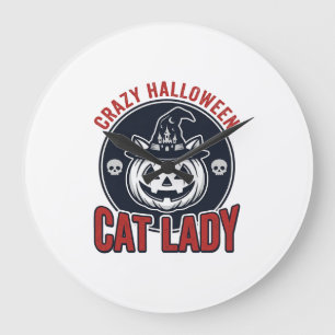 Crazy Halloween Kat Lady Vintage Heks Kat Shirt_1 Grote Klok