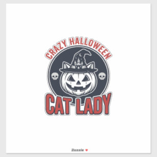 Crazy Halloween Kat Lady Vintage Heks Kat Shirt_1 Sticker