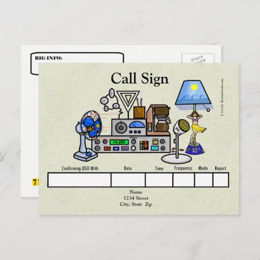 Crazy Ham Radio Rig met Hula Girl Lamp QSL-kaart Briefkaart (Voorkant / Achterkant)