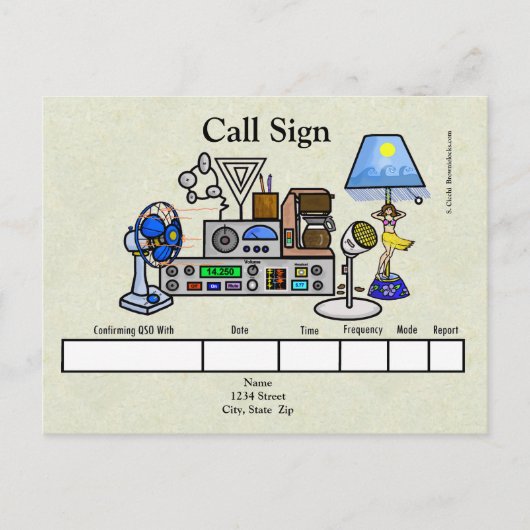 Crazy Ham Radio Rig met Hula Girl Lamp QSL-kaart Briefkaart (Voorkant)
