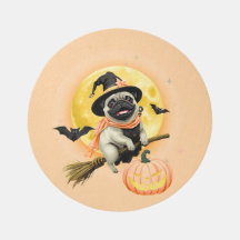 Crazy Happy Halloween Mopshond Rijden op een Vlieg