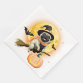 Crazy Happy Halloween Mopshond Rijden op een vlieg Servet (Hoek)