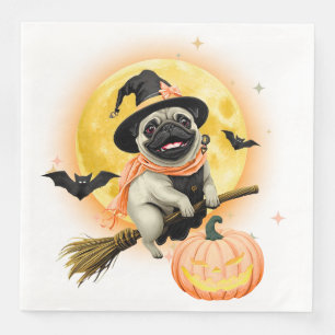 Crazy Happy Halloween Mopshond Rijden op een vlieg Servet