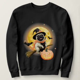 Crazy Happy Halloween Mopshond Rijden op een Vlieg Trui
