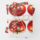 Crazy Happy Tomato Cartoon Funny  Wrapping Paper (In situ)